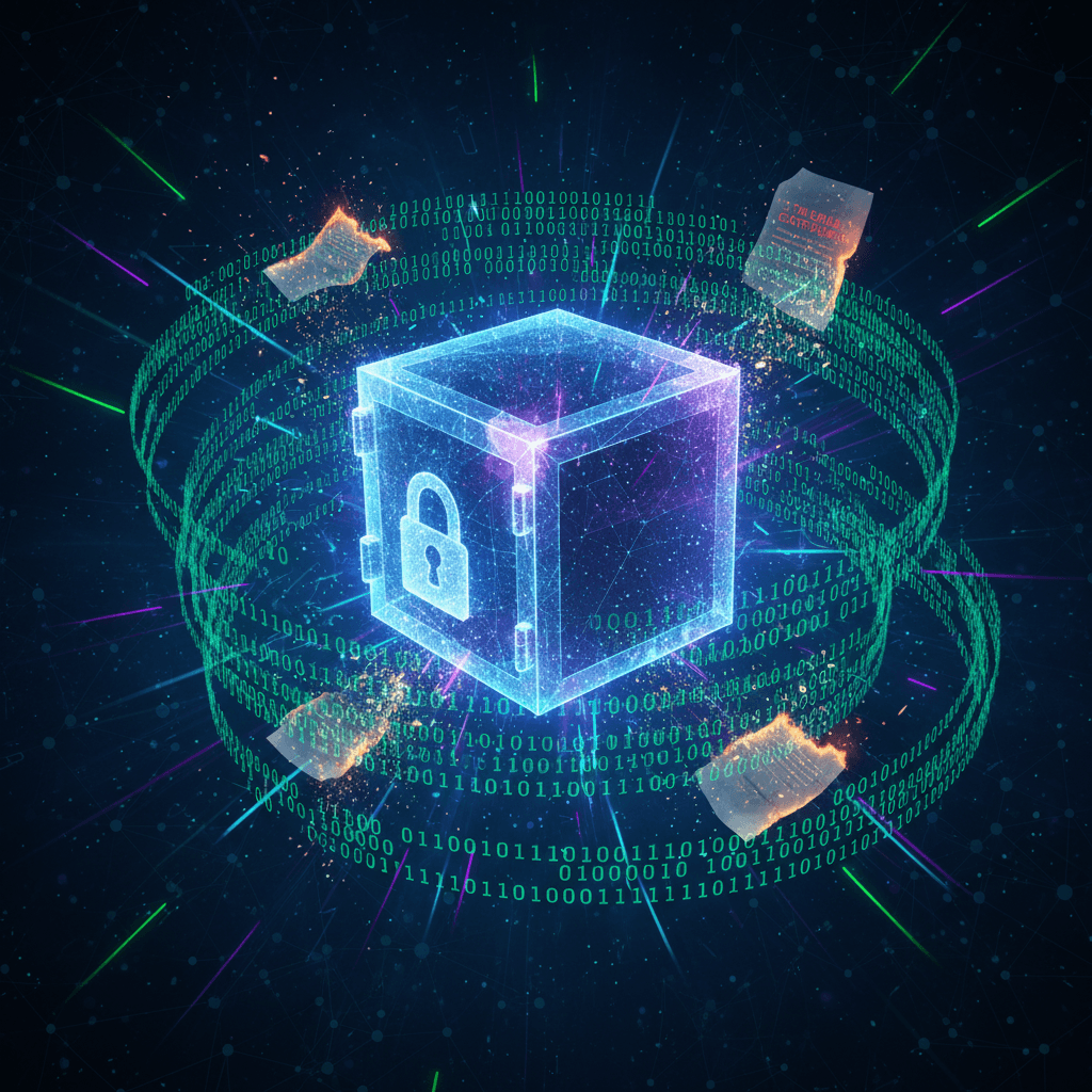 Abstract representation of data security with a locked digital safe