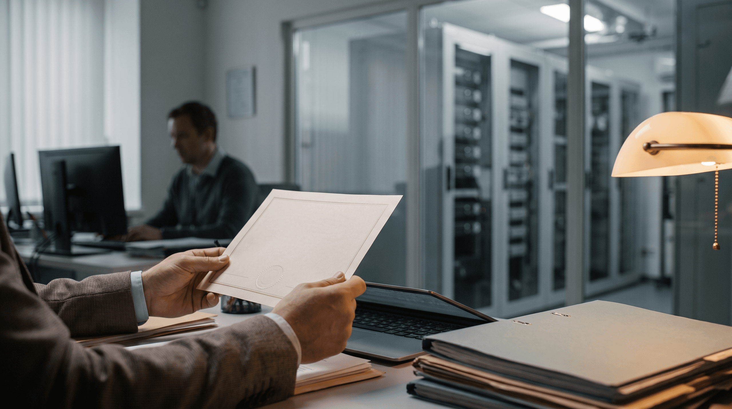 Data destruction certificate review in a professional setting.