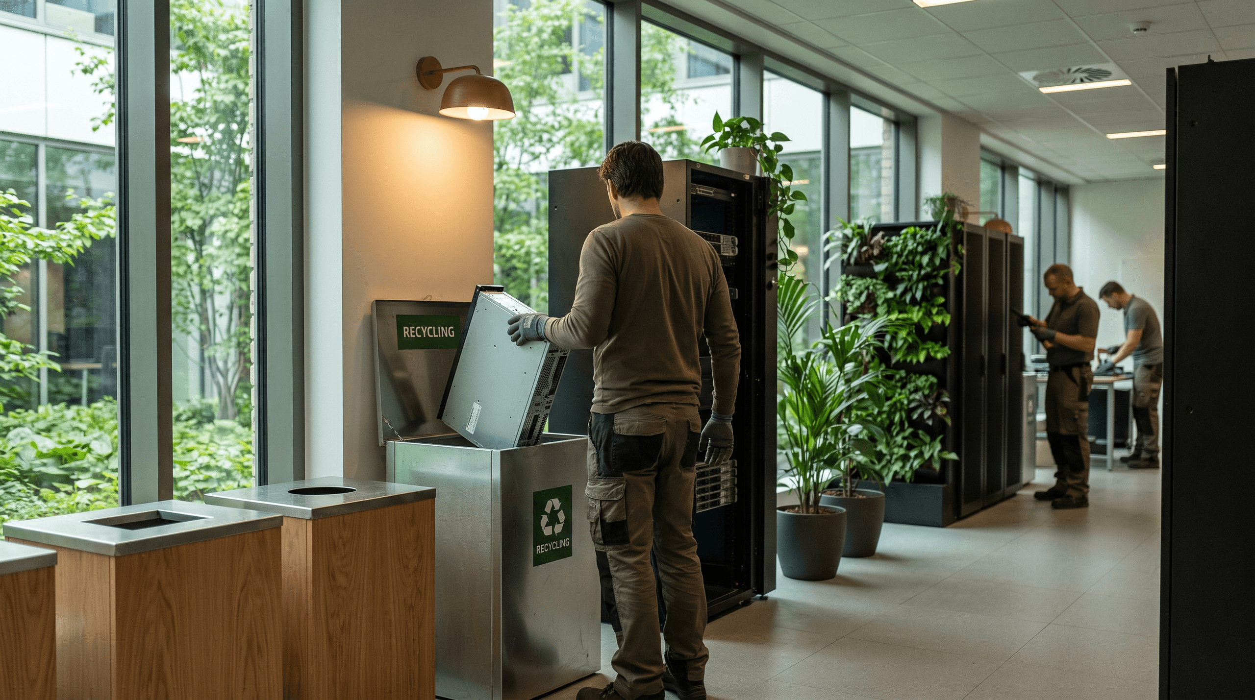 Eco-friendly server disposal in a modern IT environment.