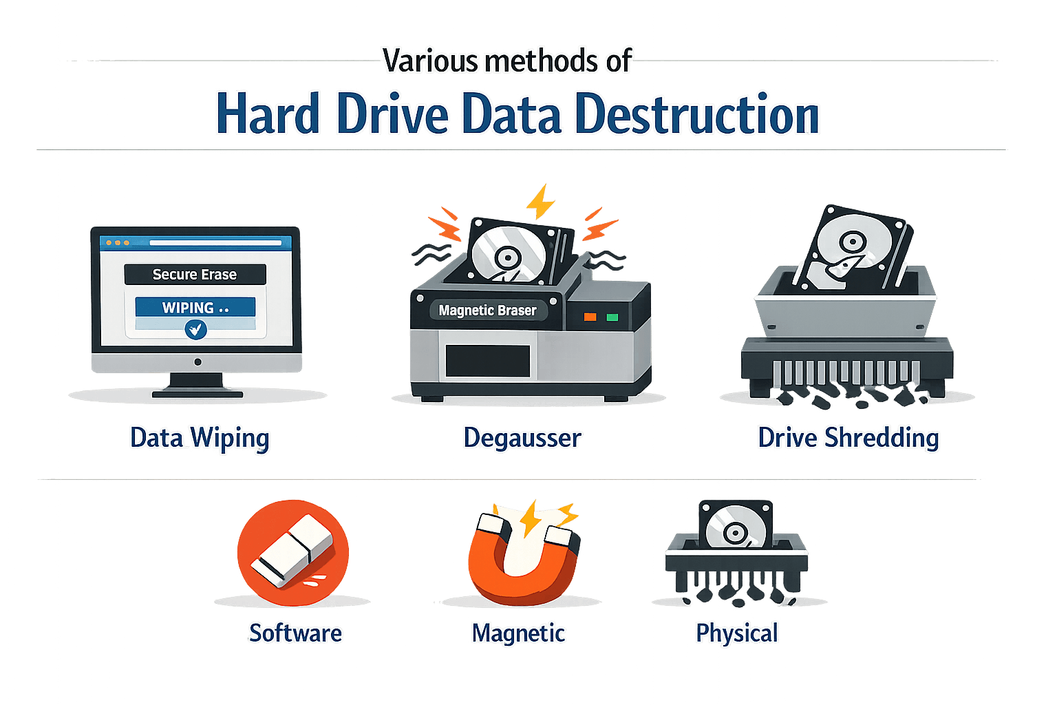 Various methods of hard drive data destruction
