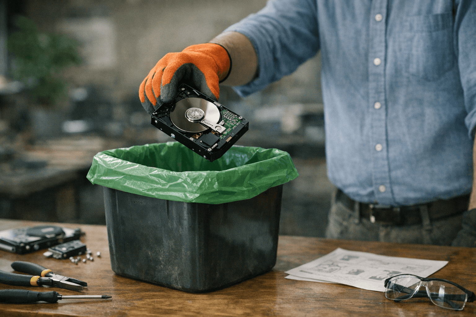 Hero image depicting safe hard drive disposal