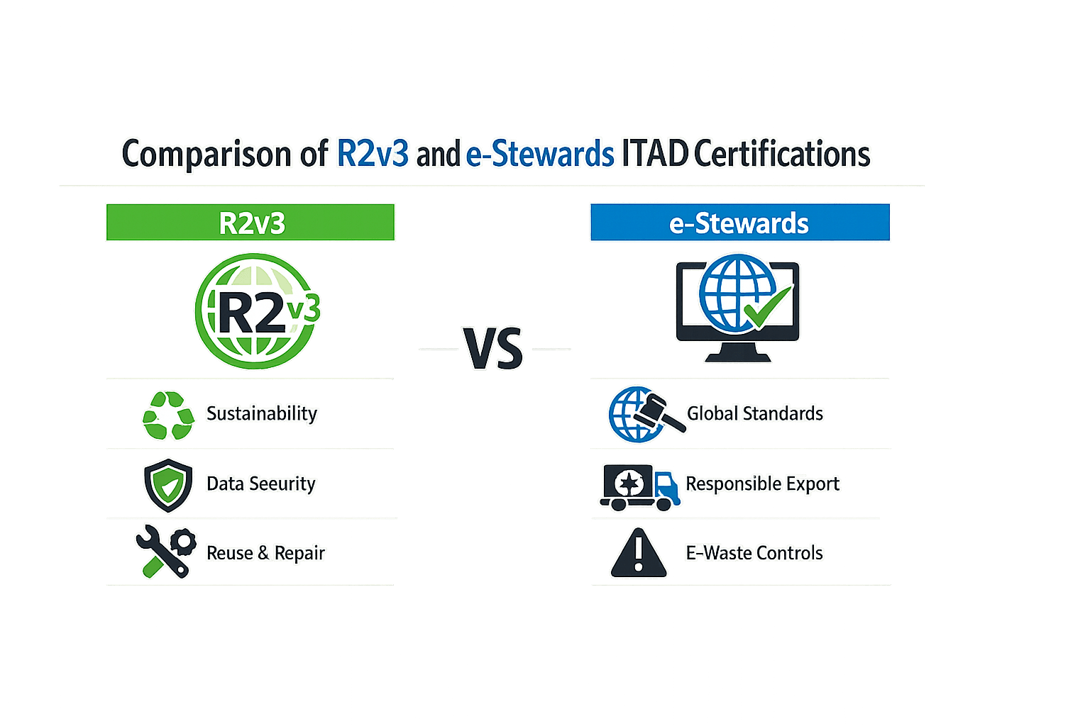 Comparison of R2v3 and e-Stewards ITAD certifications