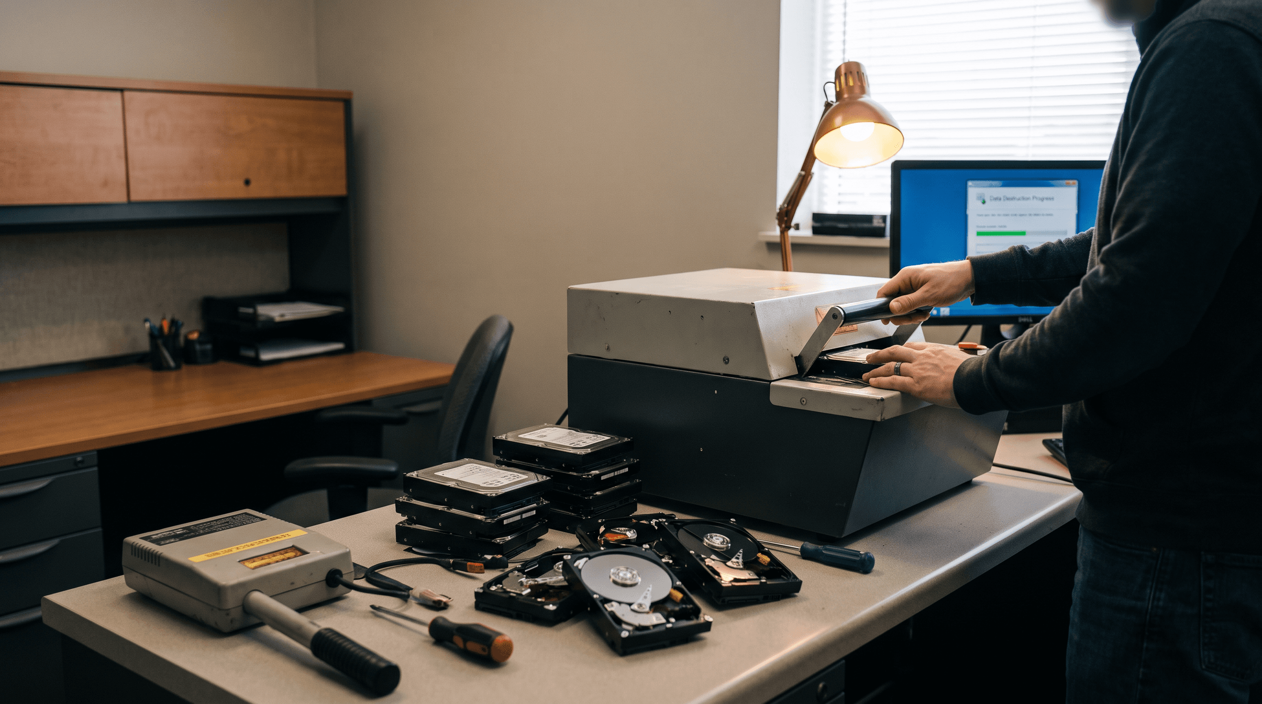 Secure hard disk disposal in a professional workspace