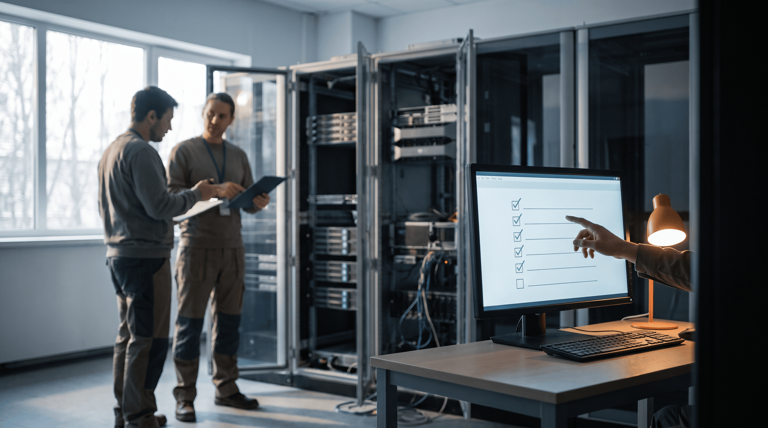 Workspace with servers and checklist
