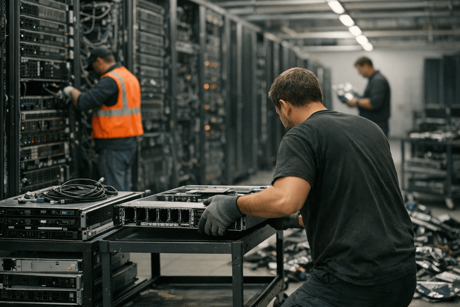 Hero image of a data center during server decommissioning