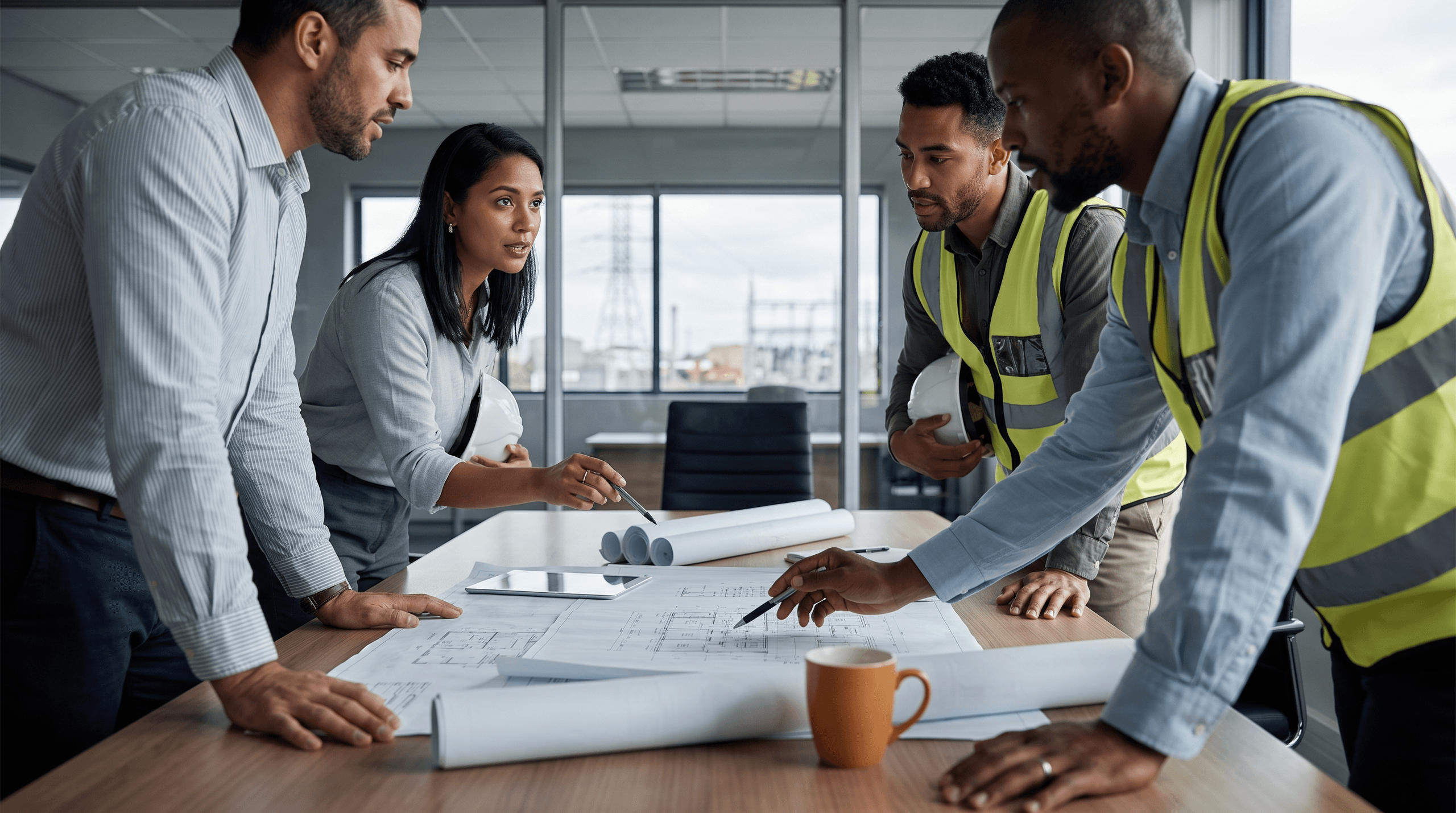 A professional team discussing decommissioning services