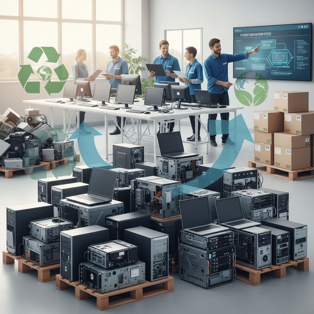 Hero image depicting IT Asset Disposition with technology elements.